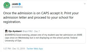admission on CAPS, accept and go into school